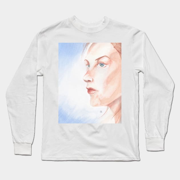 Watercolor girl painting II Long Sleeve T-Shirt by Haroldrod